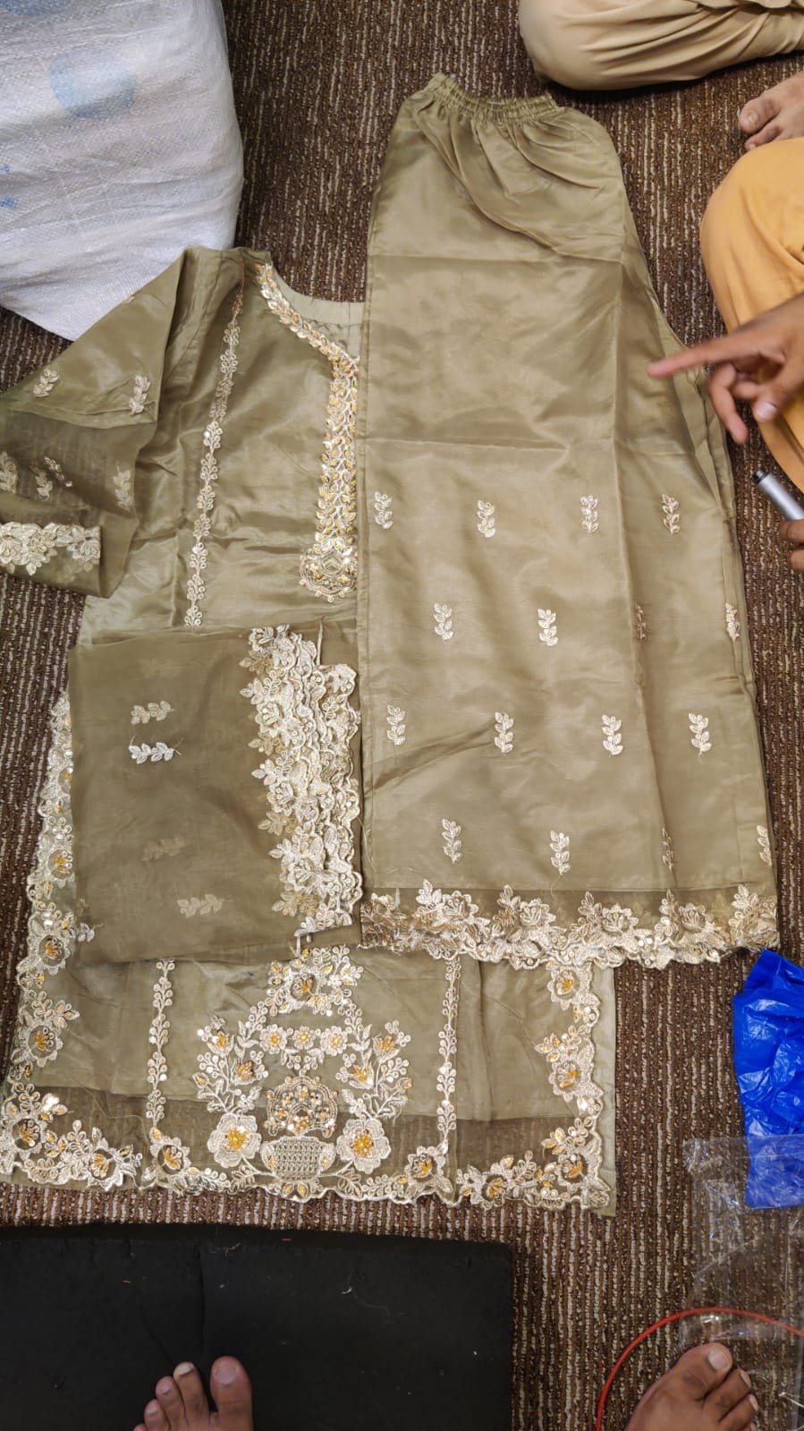 Olive Green Embroidered Luxury 3-Piece Suit