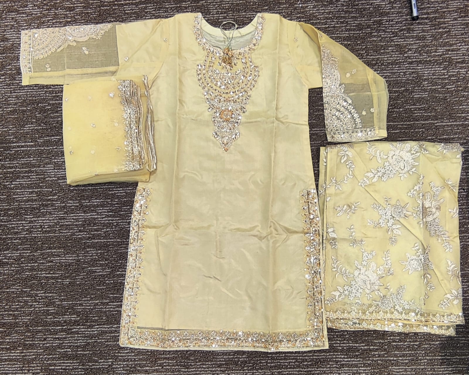 Pastel Yellow Embroidered 3-Piece Suit