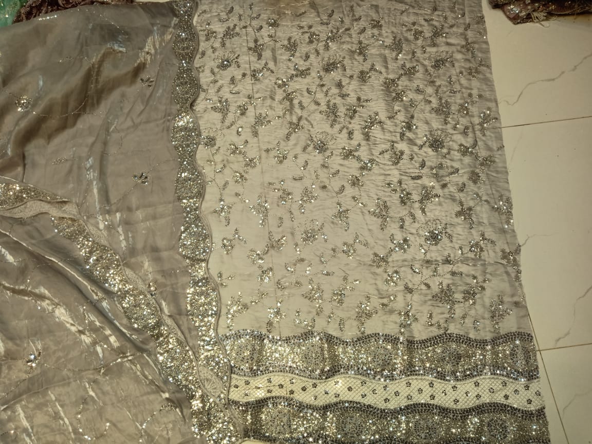Skin Colour Heavy Zari Embroidered Fancy Fabric