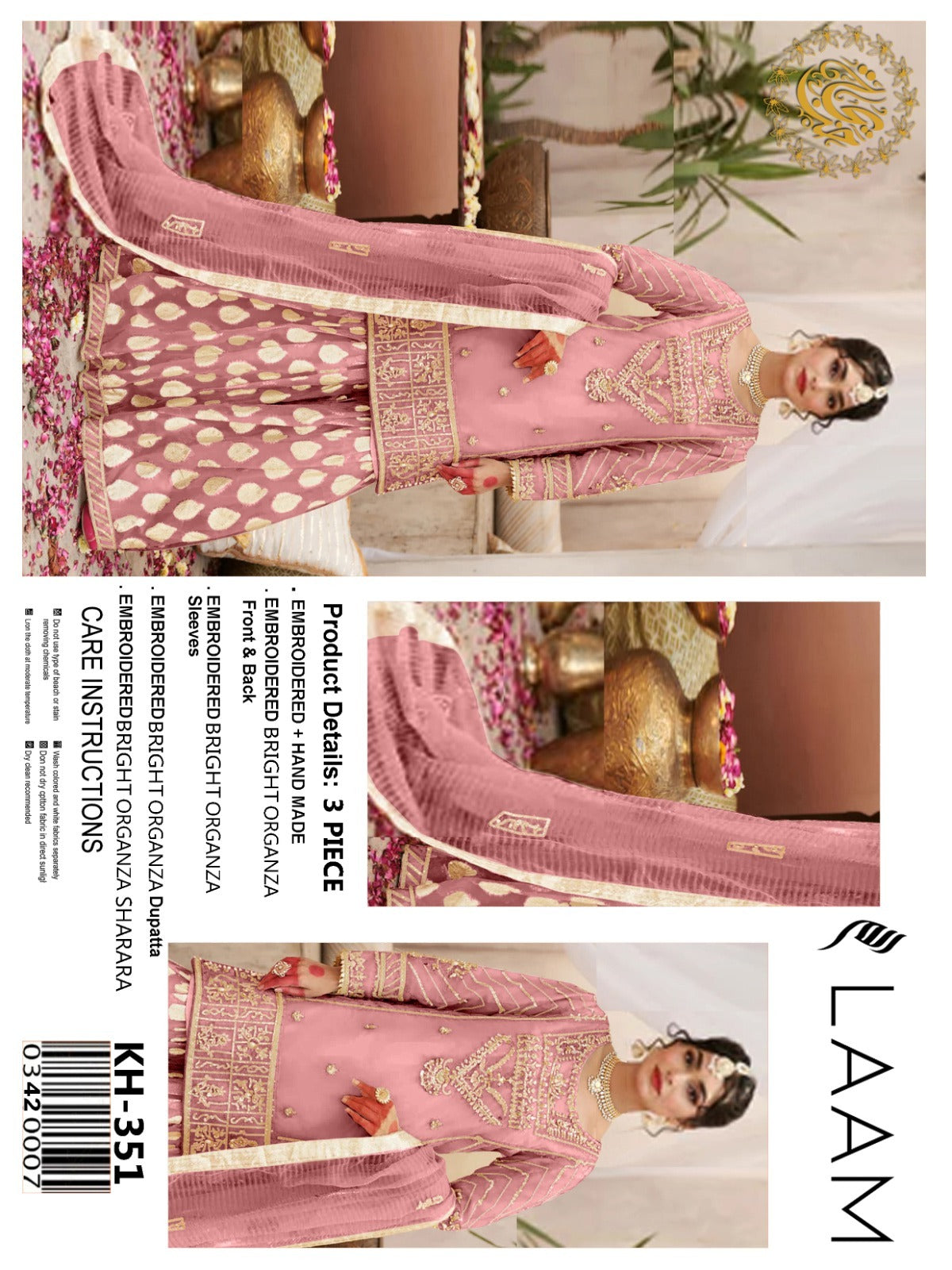 LAAM Embroidered 3-Piece Khaddi Organza Sharara Suit – KH-351