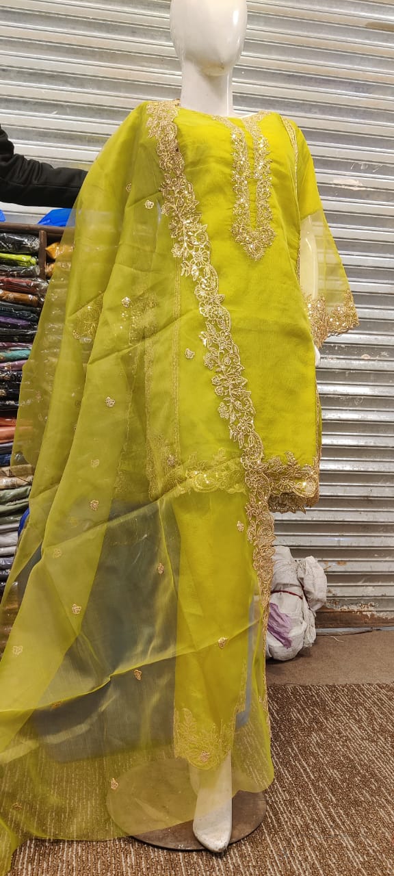 Lime Green Embroidered 3-Piece Suit