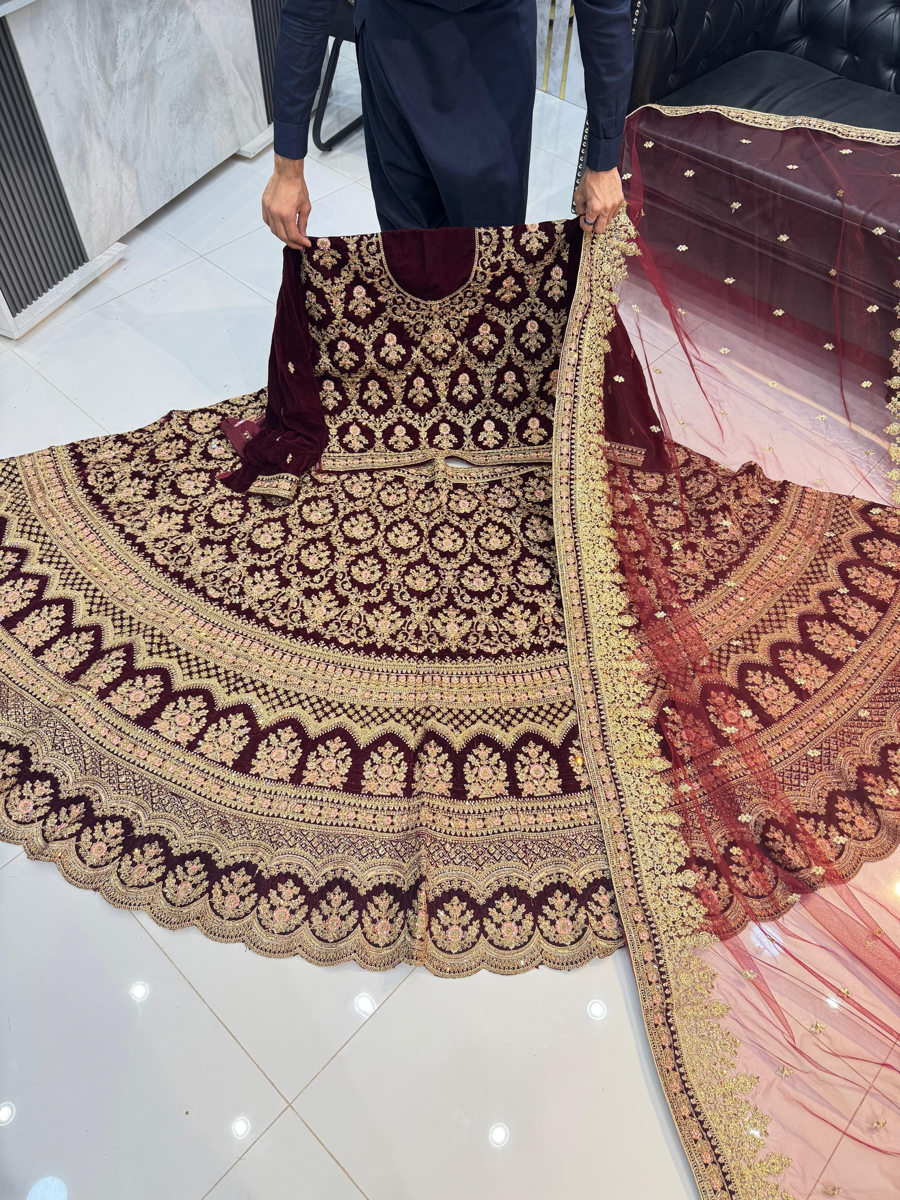 Luxury Heavy Embroidered Velvet Lehanga Set