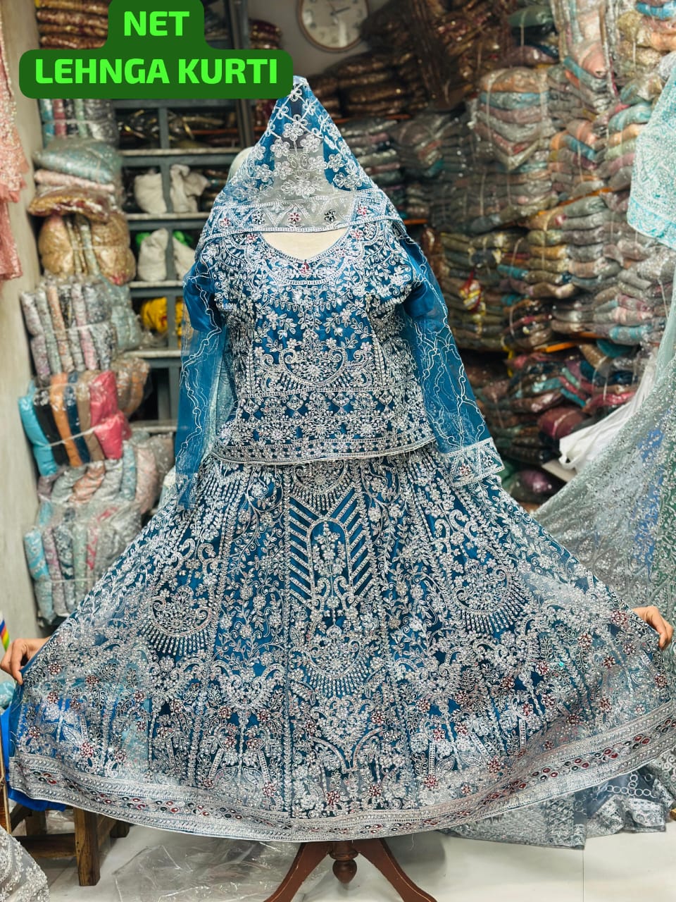 Net Lehnga Kurti with Heavy Embroidery